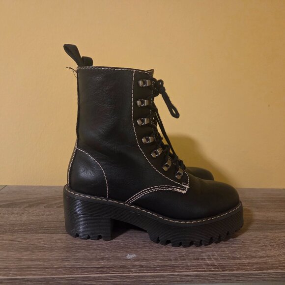 Madden Girl Black Leather Combat Boots - Picture 2 of 3